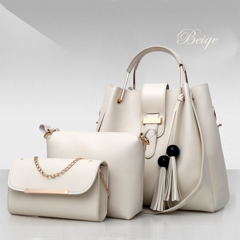 Women 3Pcs Or Set Handbags PU Leather Shoulder Bags Casual Tote Bag Tassel Metal Handle Designer Composite Bags